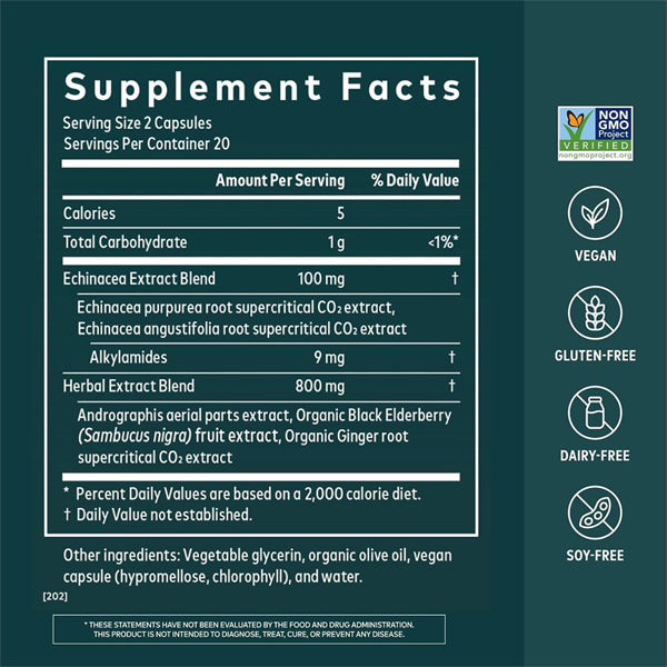 Gaia Herbs Quick Defense Immune Support Supplement 40 Vegan Capsules