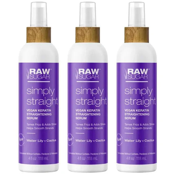 3 Pack - Raw Sugar Simply Straight Keratin Straightening Serum 4oz Raw Sugar
