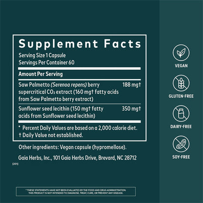 Gaia Herbs Saw Palmetto for Prostate Health 60 Vegan Capsules