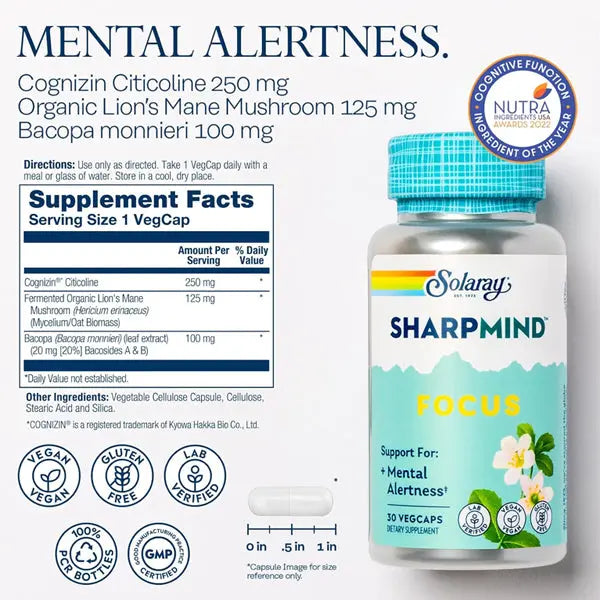 Solaray SharpMind Focus Mental Alertness Nootropic 30 VegCaps Solaray