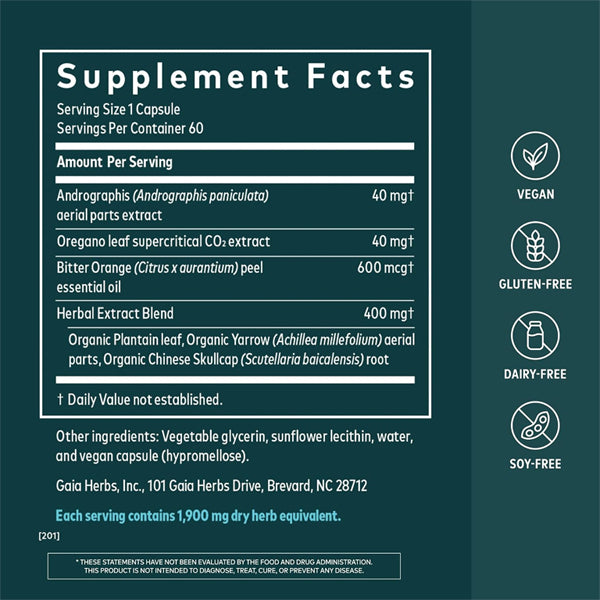 Gaia Herbs Sinus & Lung Supreme Lung Support Supplement 60 Vegan Capsules