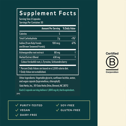 Gaia Herbs Thyroid Support Health Supplement 60 Vegan Capsules