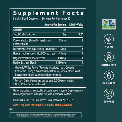 Gaia Herbs Turmeric Supreme Ache P.M. Sleep Support 60 Vegan Capsules