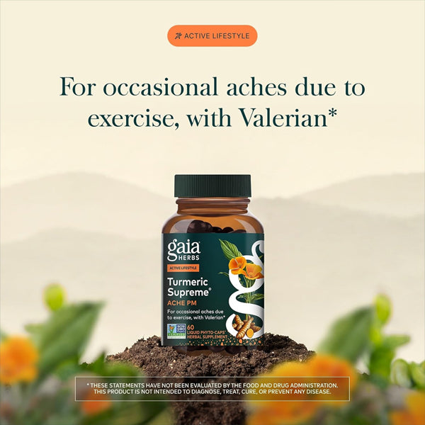 Gaia Herbs Turmeric Supreme Ache P.M. Sleep Support 60 Vegan Capsules