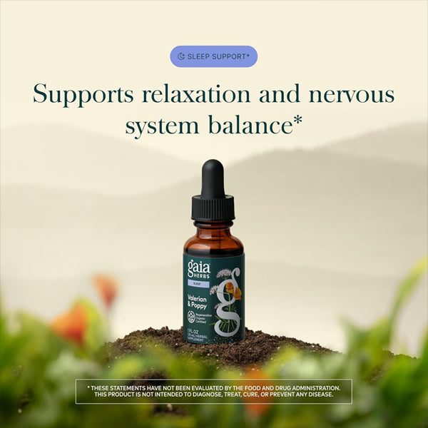 Gaia Herbs Valerian & Poppy 1oz Regenerative Organic Certified