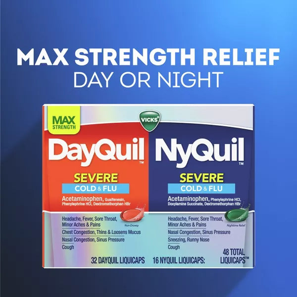 2 Pack - Vicks DayQuil & NyQuil Max Strength Severe Combo 12 Count Each